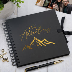 Our Adventures Black Scrapbook, Guest Book Or Photo Album with Gold Script