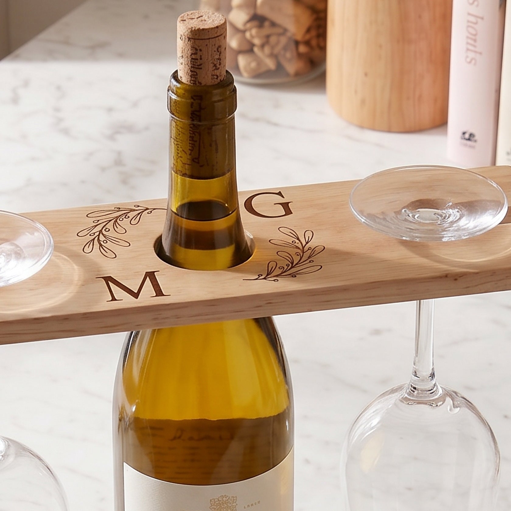 Personalised Engraved Wooden Wine Glass and Bottle Holder, For New Home Anniversaries and Wedding Gifts ukgiftstoreonline
