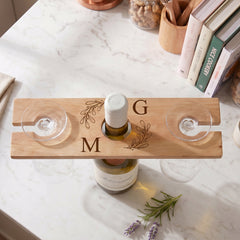 Personalised Engraved Wooden Wine Glass and Bottle Holder, For New Home Anniversaries and Wedding Gifts ukgiftstoreonline