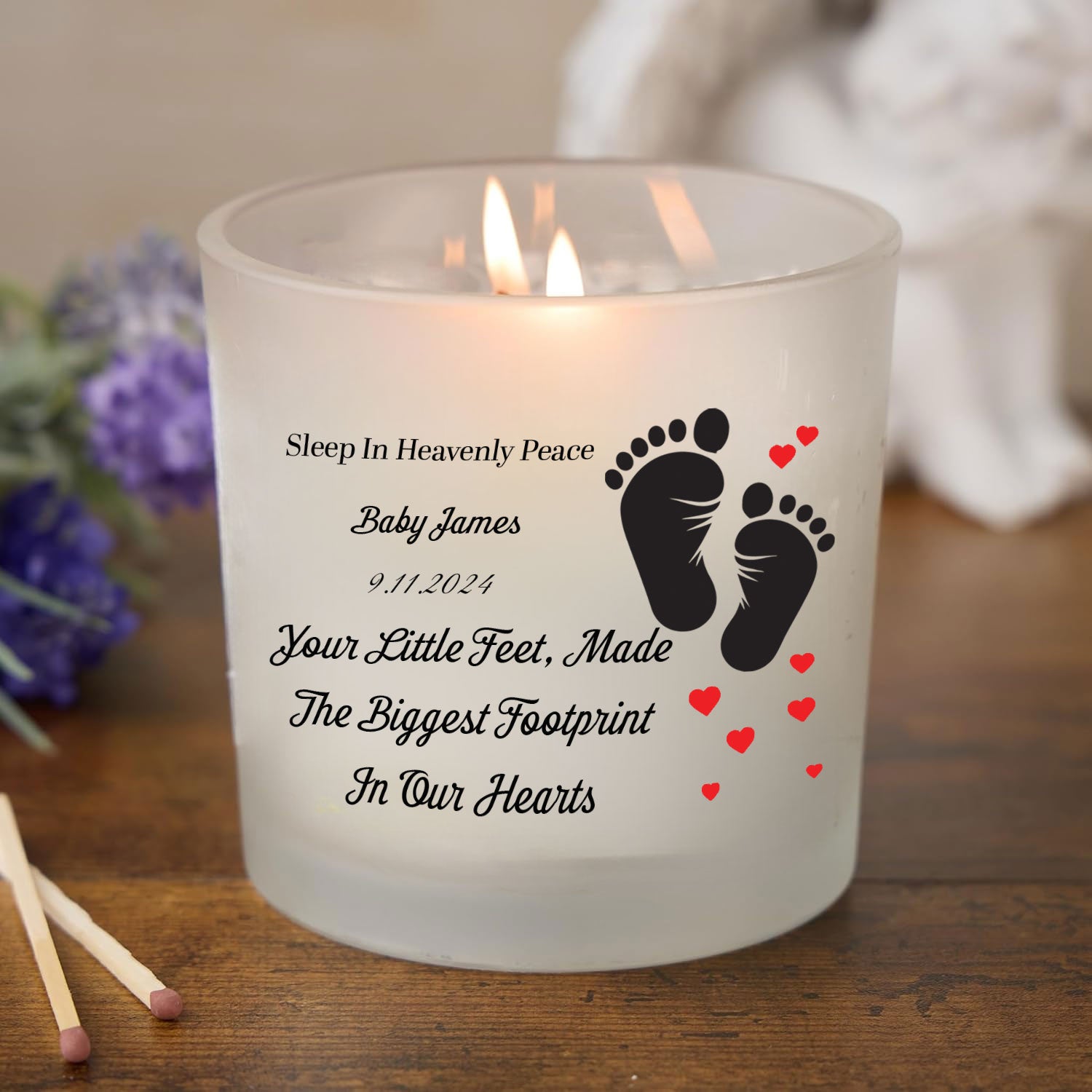 Personalised Condolence Sympathy Candle gift Baby Loss With Footprint personalised Candle Lights ukgiftstoreonline