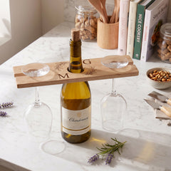 Personalised Engraved Wooden Wine Glass and Bottle Holder, For New Home Anniversaries and Wedding Gifts ukgiftstoreonline