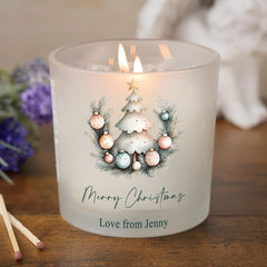 Personalised Large Christmas Candle Gift With Decorative Tree Design