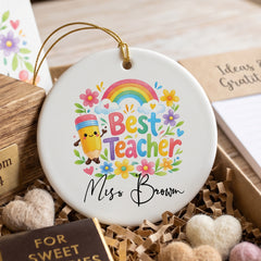 Personalised Best Teacher Ornament Keepsake Gift for End Of Year Leaving Present