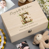 Personalised Wooden Baby Memory Keepsake Box With Woodland Alphabet