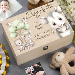Personalised Wooden Baby Memory Keepsake Box With Woodland Animals