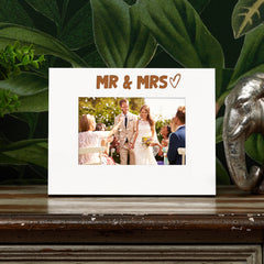 White Engraved Wedding Picture Photo Frame Mr and Mrs Heart Gift Landscape