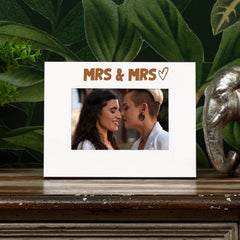 White Engraved Wedding Picture Photo Frame Mrs and Mrs Heart Gift Landscape
