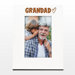 White Engraved Grandad Picture Photo Frame Heart Gift Portrait