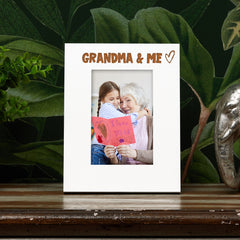 White Engraved Grandma and Me Picture Photo Frame Heart Gift Portrait