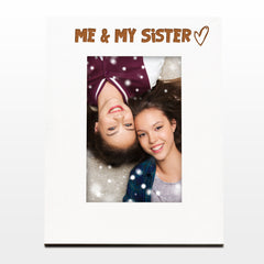 White Engraved Me and My Sister Picture Photo Frame Heart Gift Portrait