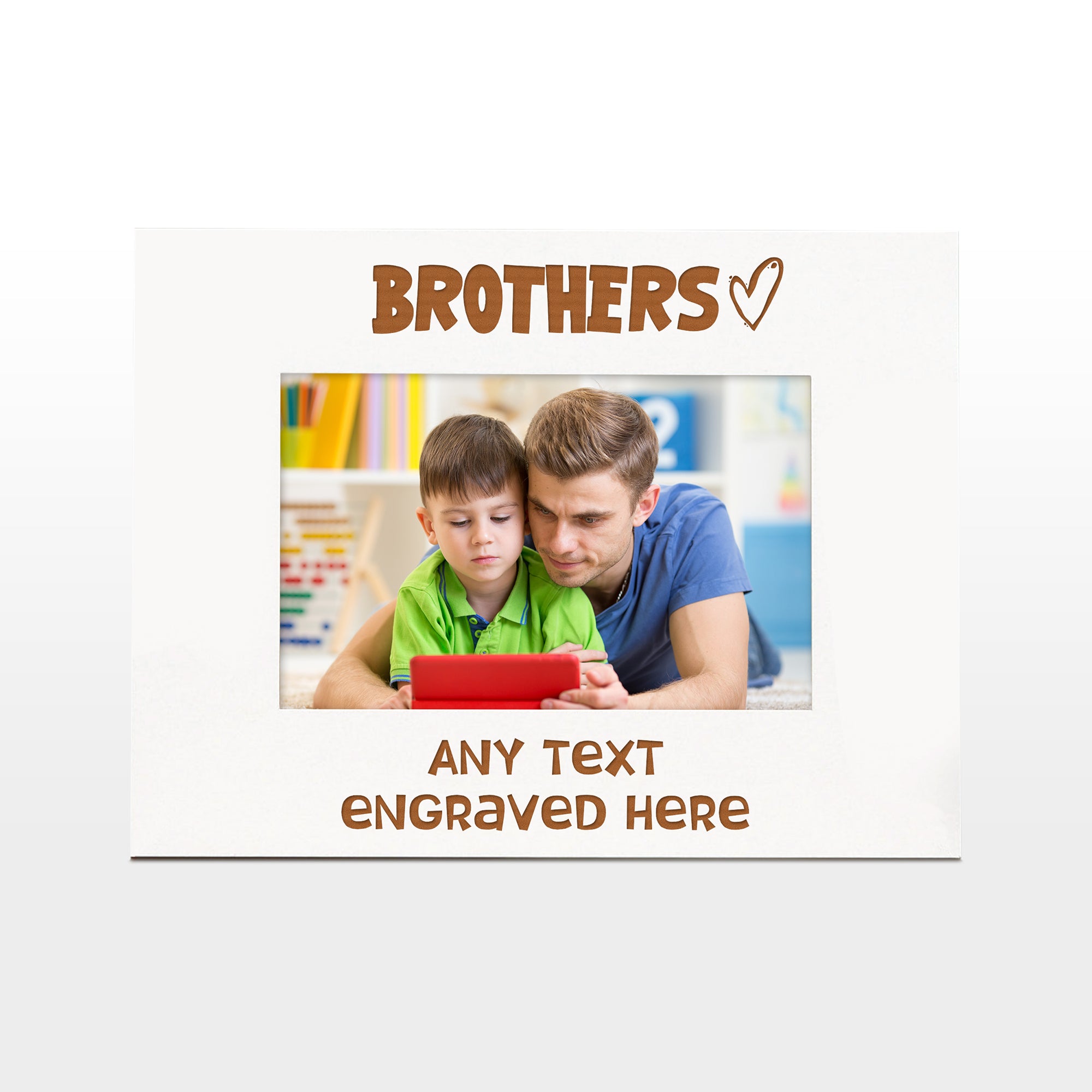 White Engraved Brothers Personalised Photo Frame Heart Gift Family Photo frame ukgiftstoreonline