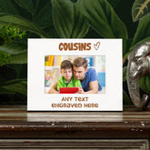 White Engraved Cousins Personalised Photo Frame Heart Gift