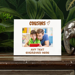 White Engraved Cousins Personalised Photo Frame Heart Gift