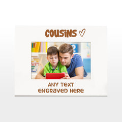 White Engraved Cousins Personalised Photo Frame Heart Gift