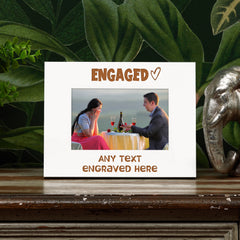 White Engraved Engaged Personalised Photo Frame Heart Gift