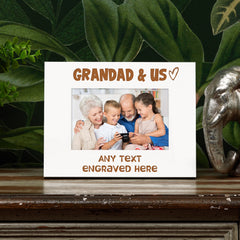 White Engraved Grandad And Us Personalised Photo Frame Heart Gift