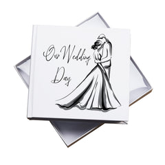 Our Wedding Day Photo Album, White Cover with Bride & Groom Design, Holds 50 6"x 4" Photos