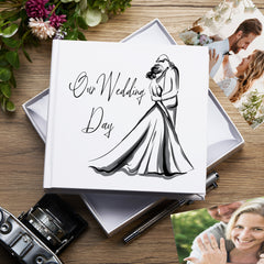 Our Wedding Day Photo Album, White Cover with Bride & Groom Design, Holds 50 6"x 4" Photos