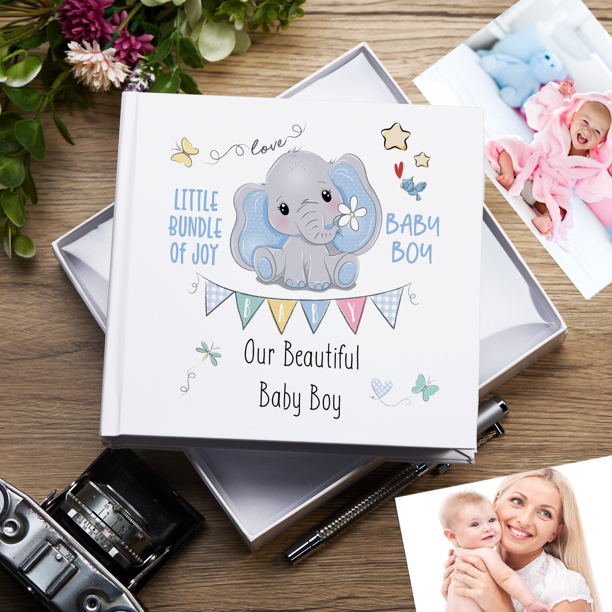 Baby Boy Photo Album with Elephant Design, Gift Boxed, Holds 50 6"x4" Photos Baby Boy Photo Album ukgiftstoreonline