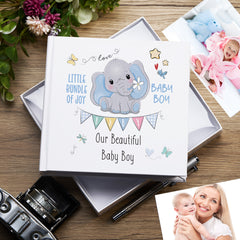 Baby Boy Photo Album with Elephant Design, Gift Boxed, Holds 50 6"x4" Photos Baby Boy Photo Album ukgiftstoreonline