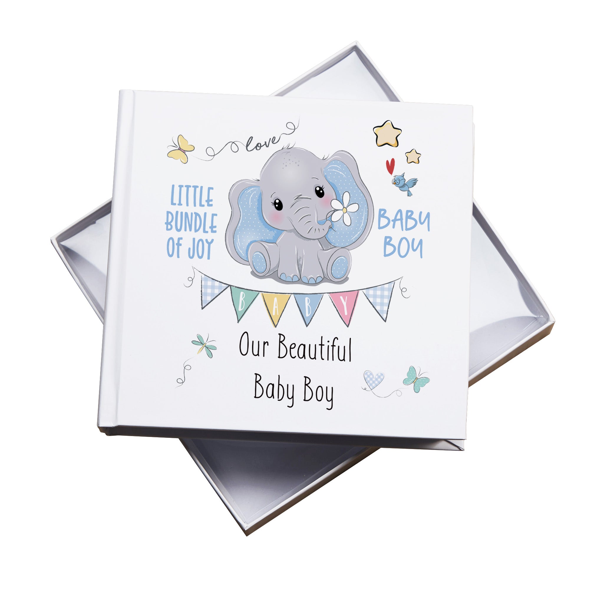 Baby Boy Photo Album with Elephant Design, Gift Boxed, Holds 50 6"x4" Photos Baby Boy Photo Album ukgiftstoreonline