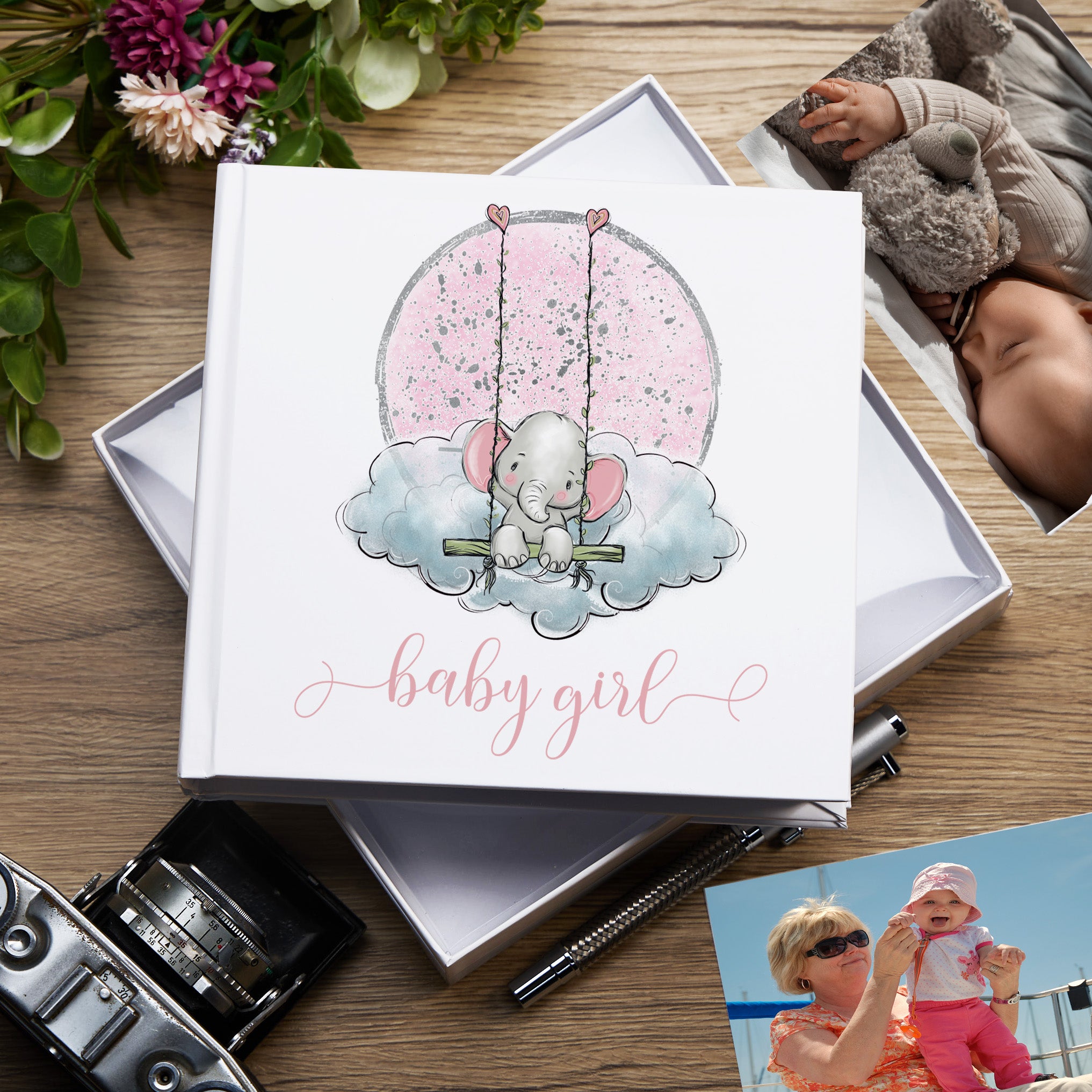 Baby Girl Elephant Photo Album Gift 50 x 6" x 4" Photos Baby Girl Photo Album ukgiftstoreonline