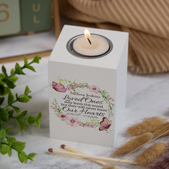Personalised Remembrance Tea Light Candle Holder For Condolence & Memorial With Butterfly