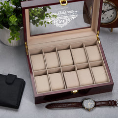 Personalised 10 Watches Wood And Glass Watch Box Gift With Monogram