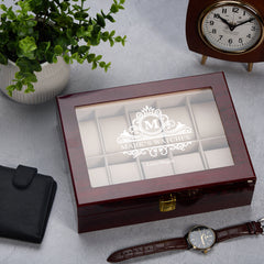 Personalised 10 Watches Wood And Glass Watch Box Gift With Monogram