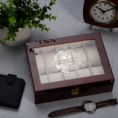 Personalised 10 Watches Luxury Wood And Glass Watch Box Gift With Gears