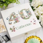 Personalised 40th Birthday Memory Box, Keepsake Box Gift With Flowers and Butterflies