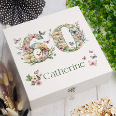 Personalised 60th Birthday Memory Box, Keepsake Box Gift With Flowers and Butterflies ukgiftstoreonline