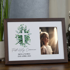 Personalised First Holy Communion White Photo Frame Gift With Cross