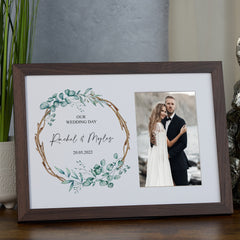 Personalised Wedding Photo Frame With Leaves and Sticks Design