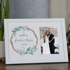 Personalised Wedding Photo Frame With Leaves and Sticks Design