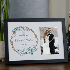 Personalised Wedding Photo Frame With Leaves and Sticks Design