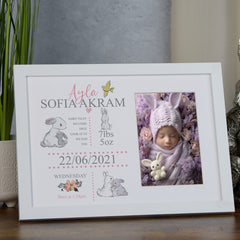 Personalised Rabbit Baby Girl Photo Frame Newborn Gift Special Keepsake