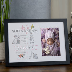 Personalised Rabbit Baby Girl Photo Frame Newborn Gift Special Keepsake