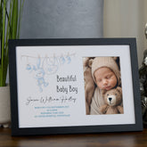 Personalised Baby Boy Photo Frame Memory Keepsake With Cute Rabbit