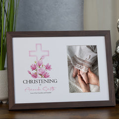 Personalised Christening Photo Frame With Pink Cross Customized Christening Memories