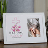 Personalised Christening Photo Frame With Pink Cross Customized Christening Memories