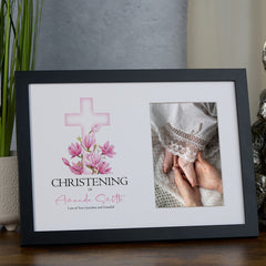 Personalised Christening Photo Frame With Pink Cross Customized Christening Memories