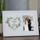 Personalised Wedding Photo Frame With Floral Green Heart