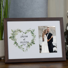 Personalised Wedding Photo Frame With Floral Green Heart