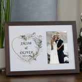 Personalised Wedding Photo Frame With Silver Green Leaf Heart