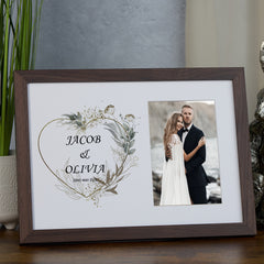 Personalised Wedding Photo Frame With Silver Green Leaf Heart
