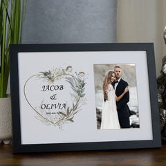 Personalised Wedding Photo Frame With Silver Green Leaf Heart