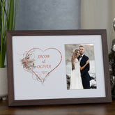 Personalised Wedding Photo Frame With Rose Gold Floral Heart