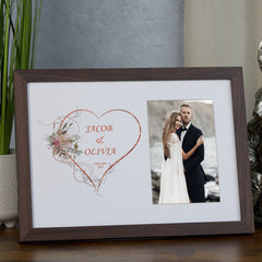Personalised Wedding Photo Frame With Rose Gold Floral Heart
