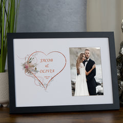 Personalised Wedding Photo Frame With Rose Gold Floral Heart